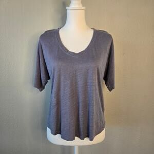 Faherty Oceanside 100% Linen Short Sleeve V-Neck T-Shirt Blue Size S Coastal